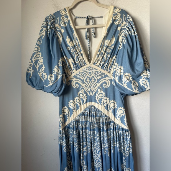 FARM RIO ANTHROPOLOGIE Elegant Blue and Cream Women's Dress - Picture 7 of 14